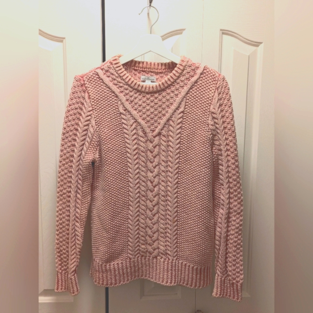 L.L. Bean Pink Cable Knit Crewneck Sweater